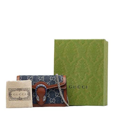 グッチ GGデニム ディオニュソス スネーク 斜め掛け チェーン ショルダーバッグ 476432 ブルー ブラウン デニム レザー レディース GUCCI 【中古】