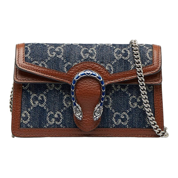 グッチ GGデニム ディオニュソス スネーク 斜め掛け チェーン ショルダーバッグ 476432 ブルー ブラウン デニム レザー レディース GUCCI 【中古】