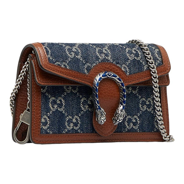 グッチ GGデニム ディオニュソス スネーク 斜め掛け チェーン ショルダーバッグ 476432 ブルー ブラウン デニム レザー レディース GUCCI 【中古】