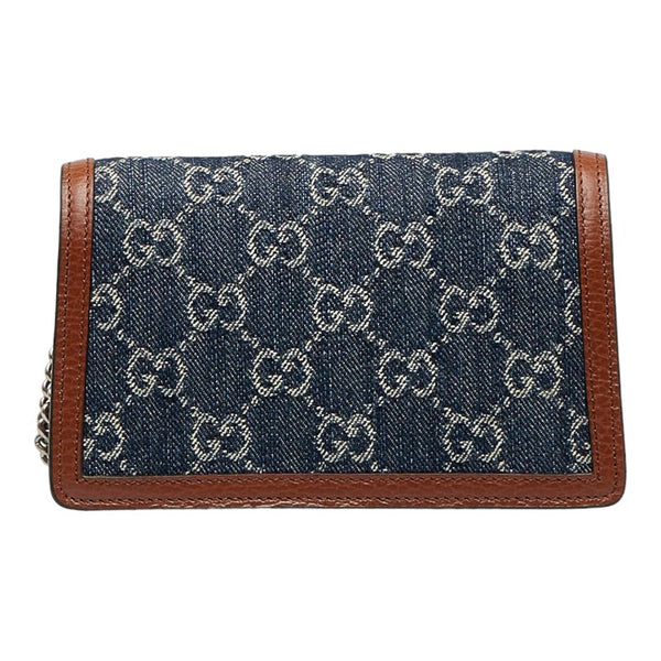 グッチ GGデニム ディオニュソス スネーク 斜め掛け チェーン ショルダーバッグ 476432 ブルー ブラウン デニム レザー レディース GUCCI 【中古】