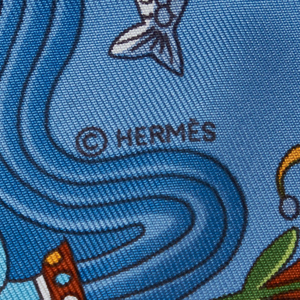 エルメス カレ90 Mediterraneennes 地中海の港町 スカーフ ブルー マルチカラー シルク レディース HERMES 【中古】