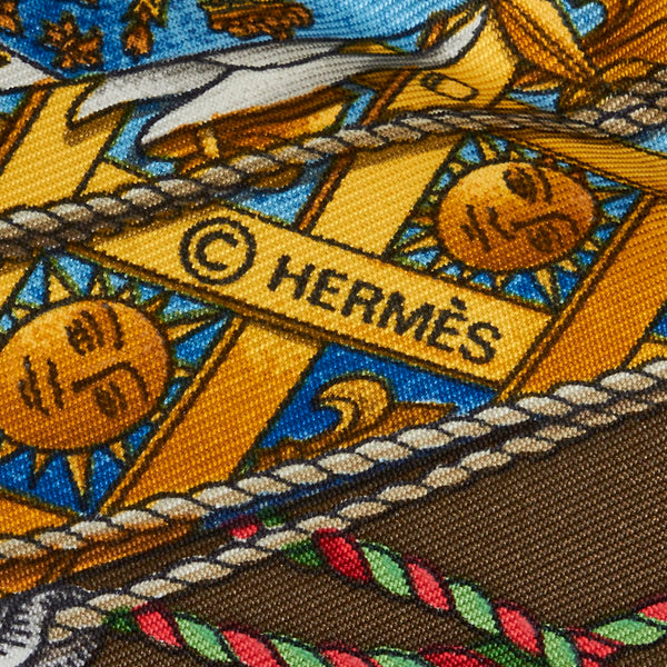 エルメス カレ90 LES TAMBOURS タンブールの太鼓 スカーフ カーキ マルチカラー シルク レディース HERMES 【中古】