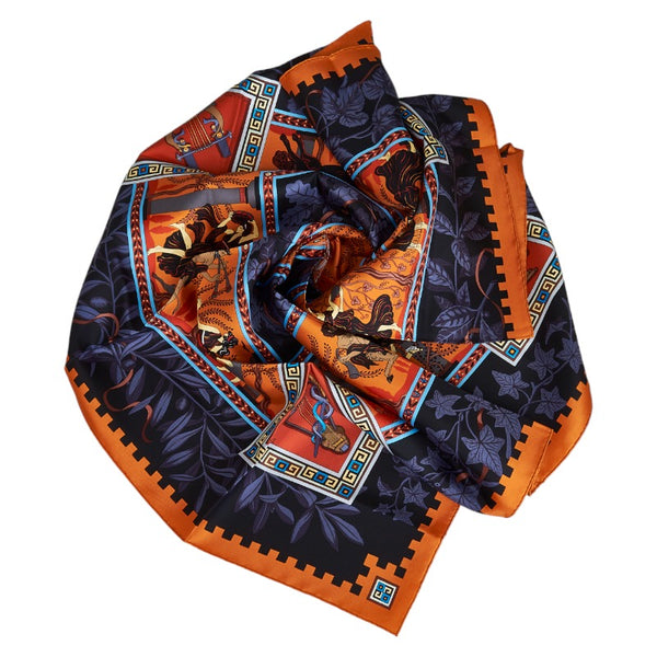 エルメス カレ90 MUSIQUE DES DIEUX 神々の音楽 ケンタウロス スカーフ オレンジ マルチカラー シルク レディース HERMES 【中古】