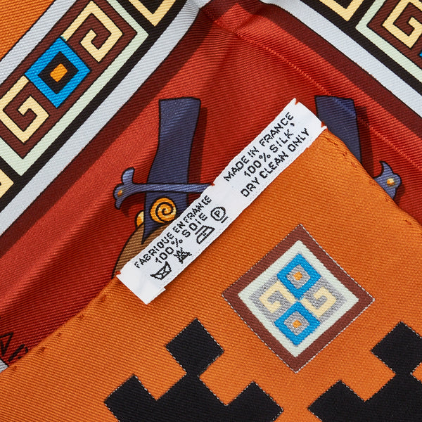 エルメス カレ90 MUSIQUE DES DIEUX 神々の音楽 ケンタウロス スカーフ オレンジ マルチカラー シルク レディース HERMES 【中古】