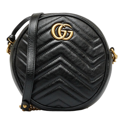 グッチ GGマーモント ラウンド ハート チェーン ミニショルダーバッグ 550154 ブラック レザー レディース GUCCI 【中古】
