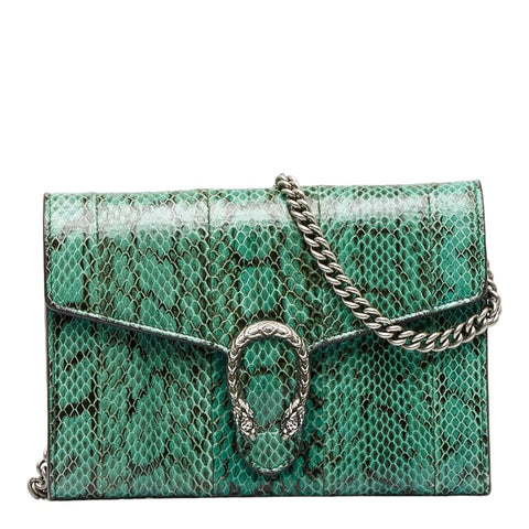 グッチ ディオニュソス 斜め掛け チェーンウォレット ショルダーバッグ 401231 グリーン PVC レザー パイソン レディース GUCCI 【中古】
