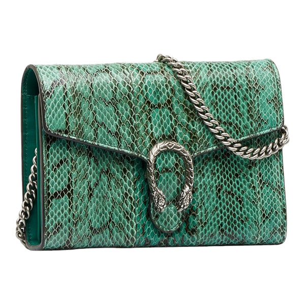 グッチ ディオニュソス 斜め掛け チェーンウォレット ショルダーバッグ 401231 グリーン PVC レザー パイソン レディース GUCCI 【中古】