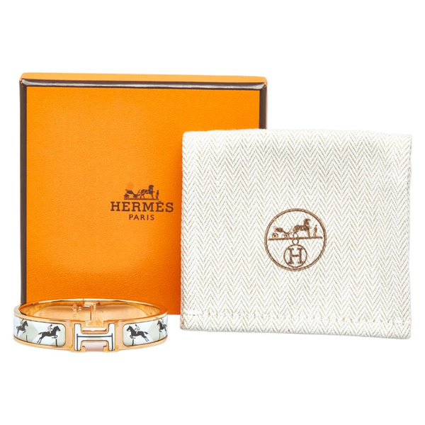 エルメス クリッククラックH 馬 ホース ブレスレット ライトブルー ゴールド メッキ レディース HERMES 【中古】