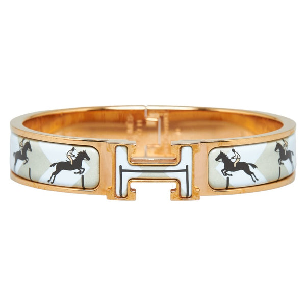 エルメス クリッククラックH 馬 ホース ブレスレット ライトブルー ゴールド メッキ レディース HERMES 【中古】