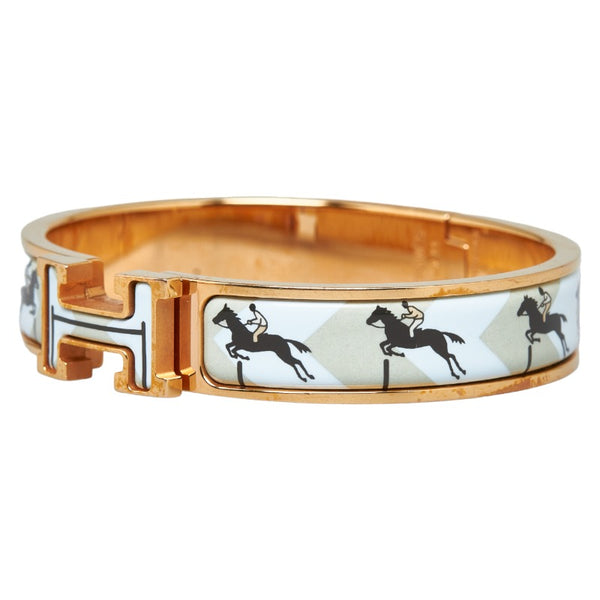 エルメス クリッククラックH 馬 ホース ブレスレット ライトブルー ゴールド メッキ レディース HERMES 【中古】