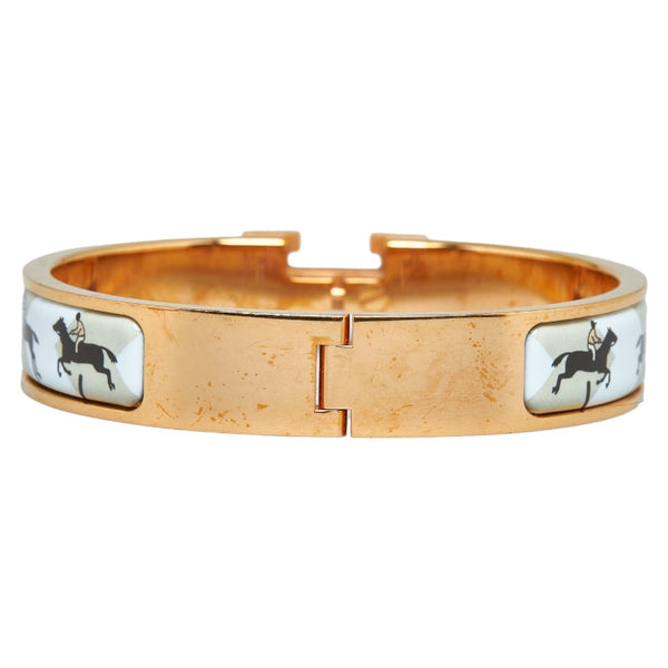 エルメス クリッククラックH 馬 ホース ブレスレット ライトブルー ゴールド メッキ レディース HERMES 【中古】