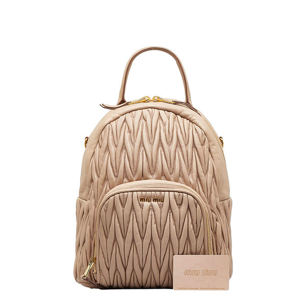 ミュウ ミュウ マテラッセ リュック バックパック 5BZ022 ベージュ レザー レディース Miu Miu 【中古】