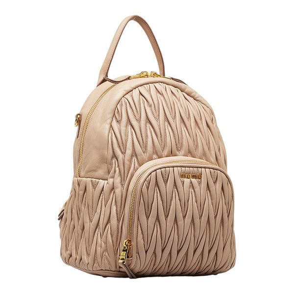ミュウ ミュウ マテラッセ リュック バックパック 5BZ022 ベージュ レザー レディース Miu Miu 【中古】