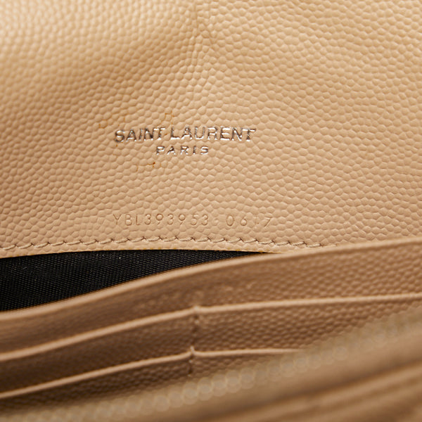 サンローラン カサンドラ Vステッチ エンベロープ チェーン ショルダーバッグ 393953 ベージュ レザー レディース SAINT LAURENT 【中古】