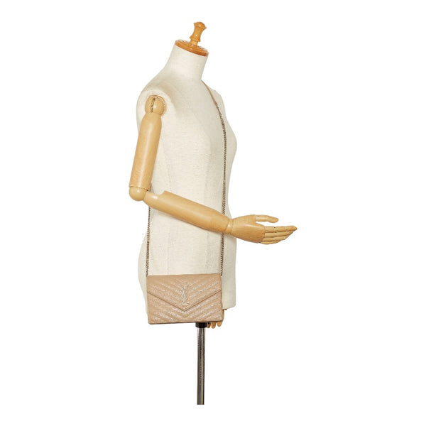 サンローラン カサンドラ Vステッチ エンベロープ チェーン ショルダーバッグ 393953 ベージュ レザー レディース SAINT LAURENT 【中古】