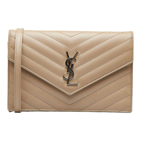サンローラン カサンドラ Vステッチ エンベロープ チェーン ショルダーバッグ 393953 ベージュ レザー レディース SAINT LAURENT 【中古】