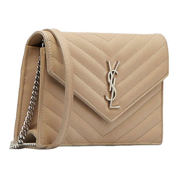 サンローラン カサンドラ Vステッチ エンベロープ チェーン ショルダーバッグ 393953 ベージュ レザー レディース SAINT LAURENT 【中古】