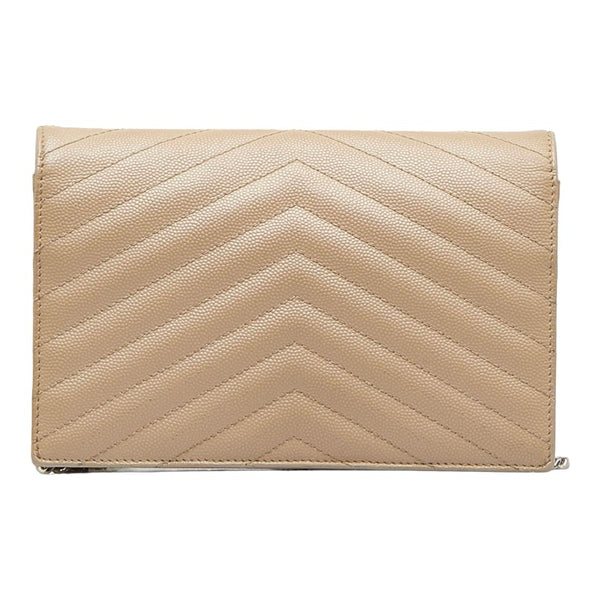サンローラン カサンドラ Vステッチ エンベロープ チェーン ショルダーバッグ 393953 ベージュ レザー レディース SAINT LAURENT 【中古】