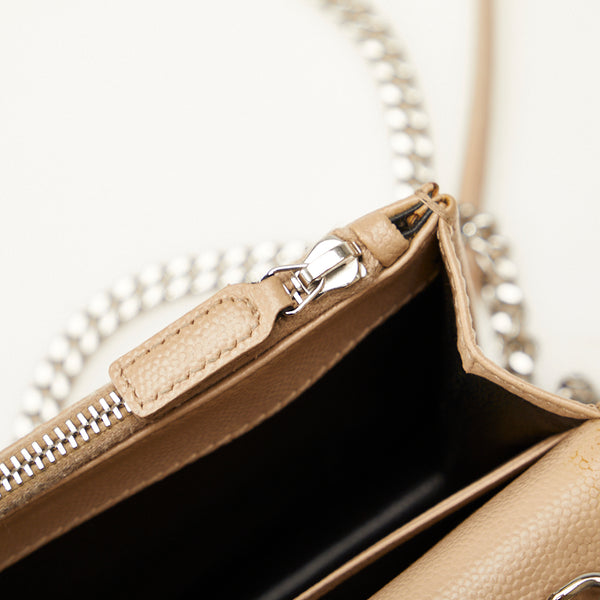 サンローラン カサンドラ Vステッチ エンベロープ チェーン ショルダーバッグ 393953 ベージュ レザー レディース SAINT LAURENT 【中古】