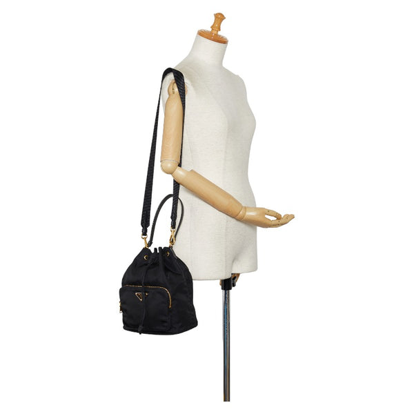 プラダ 三角ロゴプレート  巾着 ハンドバッグ ショルダーバッグ 2WAY ブラック ナイロン レディース PRADA 【中古】