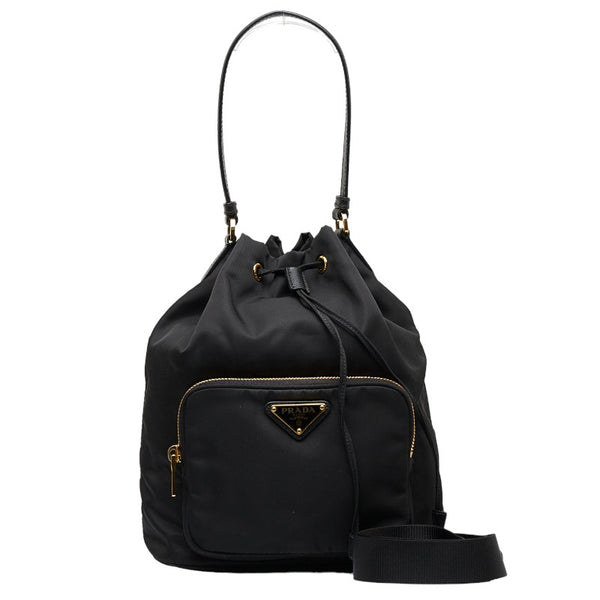プラダ 三角ロゴプレート  巾着 ハンドバッグ ショルダーバッグ 2WAY ブラック ナイロン レディース PRADA 【中古】