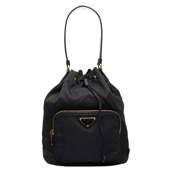 プラダ 三角ロゴプレート  巾着 ハンドバッグ ショルダーバッグ 2WAY ブラック ナイロン レディース PRADA 【中古】
