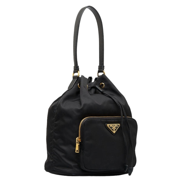 プラダ 三角ロゴプレート  巾着 ハンドバッグ ショルダーバッグ 2WAY ブラック ナイロン レディース PRADA 【中古】