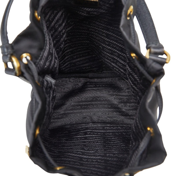 プラダ 三角ロゴプレート  巾着 ハンドバッグ ショルダーバッグ 2WAY ブラック ナイロン レディース PRADA 【中古】