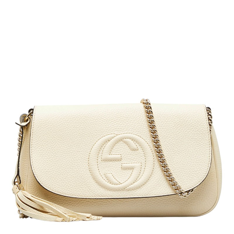 グッチ インターロッキングG ソーホー タッセル 斜め掛け チェーン ショルダーバック 536224 ホワイト レザー レディース GUCCI 【中古】
