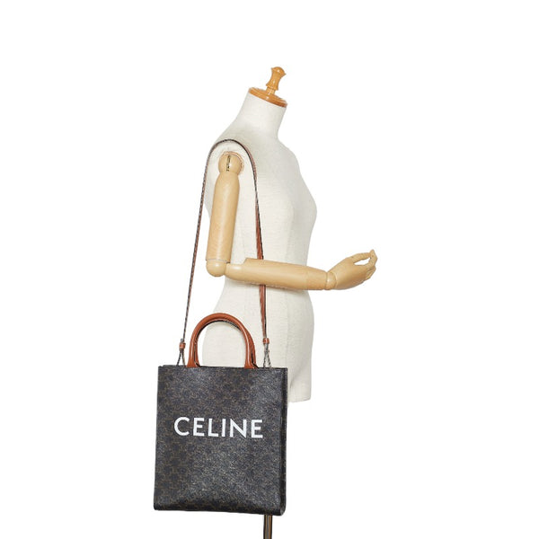 セリーヌ トリオンフ バーティカルカバ スモール ハンドバッグ ショルダーバッグ 2WAY ブラウン PVC レザー レディース CELINE 【中古】