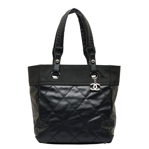 シャネル パリビアリッツPM ココマーク ハンドバッグ ブラック PVC キャンバス レディース CHANEL 【中古】