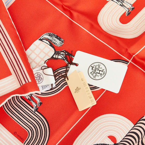 エルメス カレ45 GARDE ROBE POP DETAIL ガルドローブ ポップ スカーフ レッド マルチカラー シルク レディース HERMES 【中古】