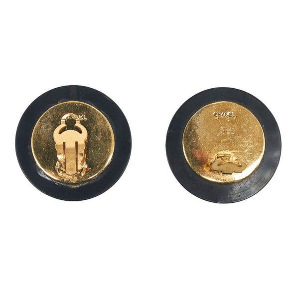 シャネル ココマーク マトラッセ ヴィンテージ イヤリング ブラック ゴールド メッキ プラスチック レディース CHANEL 【中古】