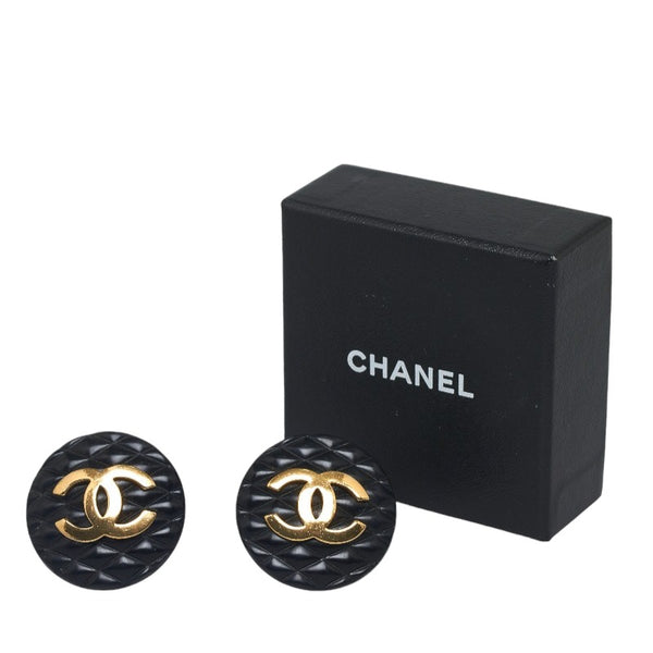 シャネル ココマーク マトラッセ ヴィンテージ イヤリング ブラック ゴールド メッキ プラスチック レディース CHANEL 【中古】