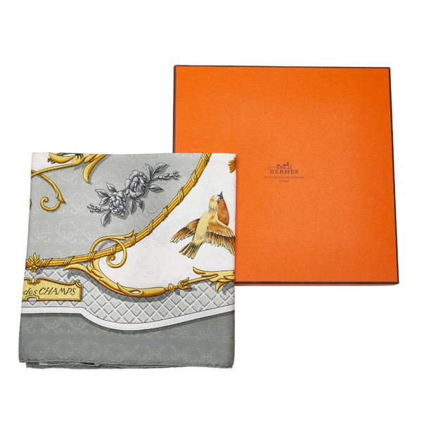 エルメス カレ90 LA CLE des CHAMPS 自由の天地への鍵 スカーフ グレー マルチカラー シルク レディース HERMES 【中古】