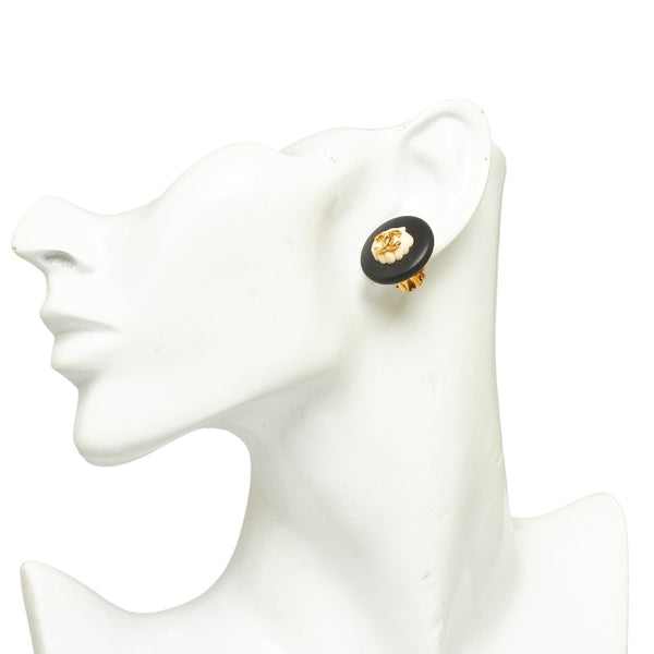 シャネル ココマーク シェルモチーフ イヤリング ブラック ゴールド メッキ プラスチック レディース CHANEL 【中古】