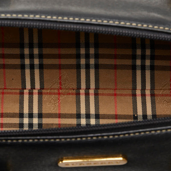 バーバリー ノバチェック シャドーホース ハンドバッグ ブラック レザー レディース BURBERRY 【中古】