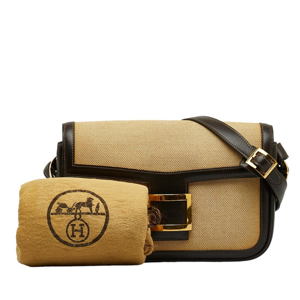 エルメス マルティーヌ ショルダーバッグ ベージュ ブラウン キャンバス レザー レディース HERMES 【中古】