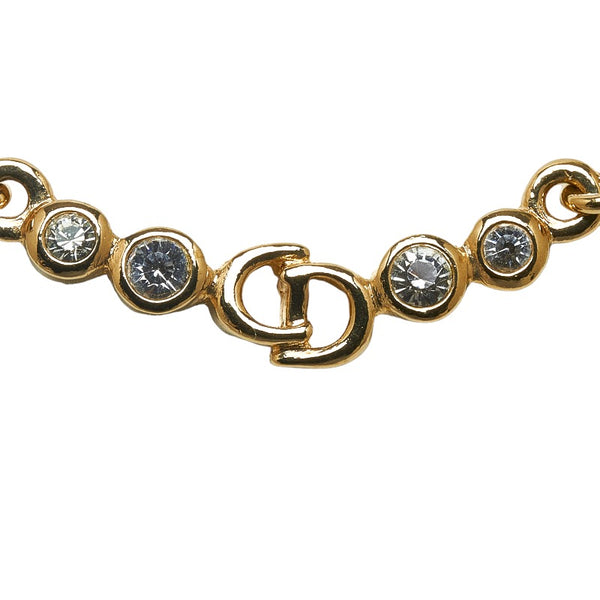 ディオール ロゴ ラインストーン ネックレス ゴールド メッキ レディース Dior 【中古】