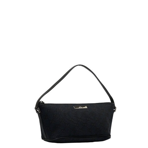グッチ GGキャンバス ロゴプレート アクセサリーポーチ ハンドバッグ 0391103 ブラック キャンバス レザー レディース GUCCI 【中古】