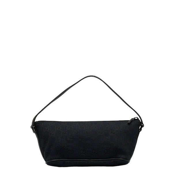 グッチ GGキャンバス ロゴプレート アクセサリーポーチ ハンドバッグ 0391103 ブラック キャンバス レザー レディース GUCCI 【中古】