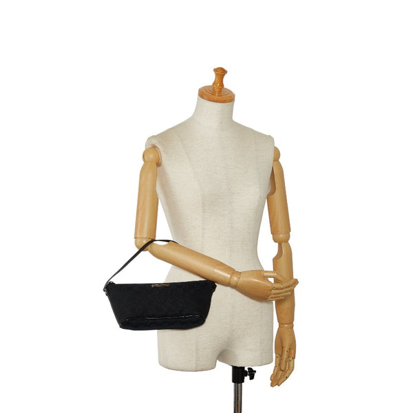 グッチ GGキャンバス ロゴプレート アクセサリーポーチ ハンドバッグ 0391103 ブラック キャンバス レザー レディース GUCCI 【中古】