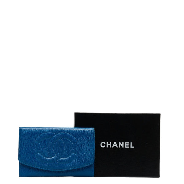 シャネル ココマーク 二つ折り財布 ブルー キャビアスキン レディース CHANEL 【中古】