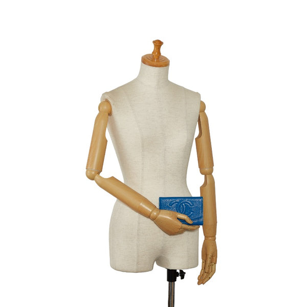 シャネル ココマーク 二つ折り財布 ブルー キャビアスキン レディース CHANEL 【中古】