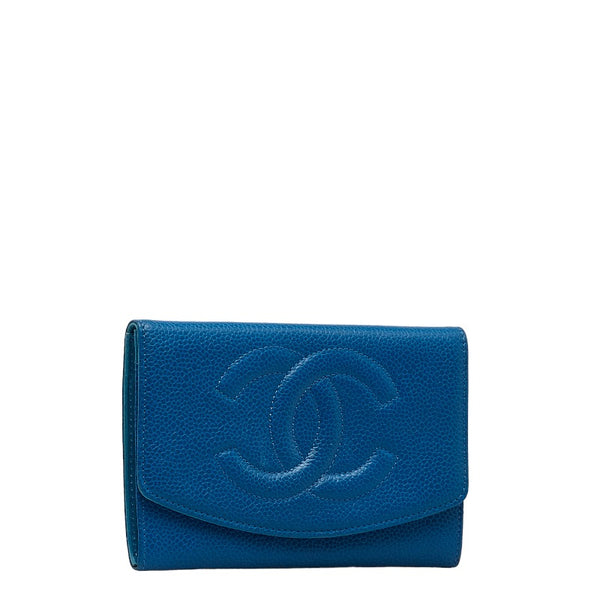 シャネル ココマーク 二つ折り財布 ブルー キャビアスキン レディース CHANEL 【中古】