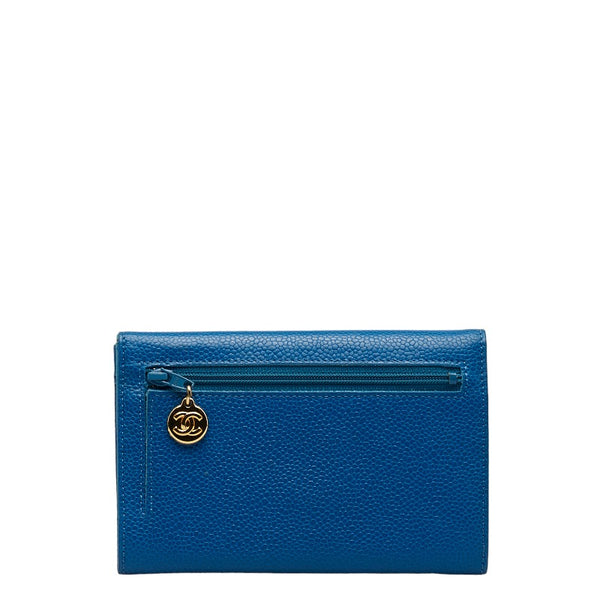 シャネル ココマーク 二つ折り財布 ブルー キャビアスキン レディース CHANEL 【中古】