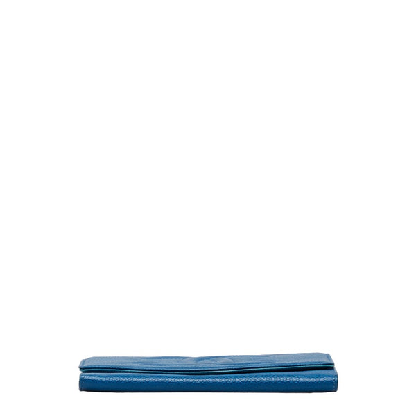 シャネル ココマーク 二つ折り財布 ブルー キャビアスキン レディース CHANEL 【中古】