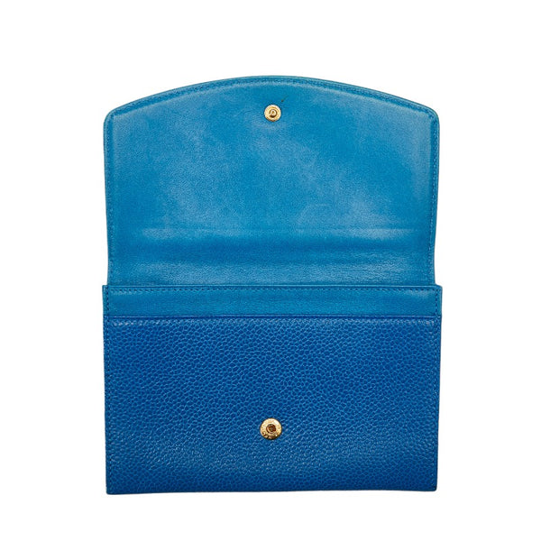 シャネル ココマーク 二つ折り財布 ブルー キャビアスキン レディース CHANEL 【中古】