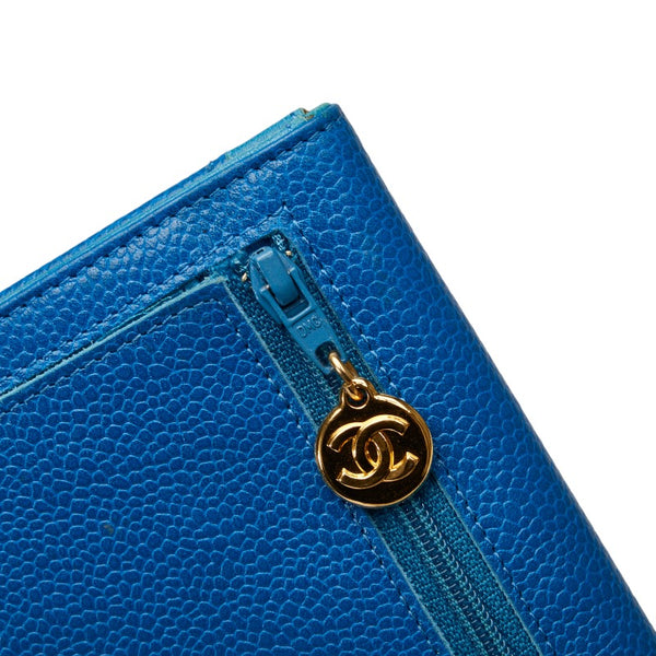 シャネル ココマーク 二つ折り財布 ブルー キャビアスキン レディース CHANEL 【中古】