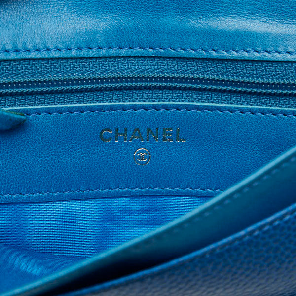 シャネル ココマーク 二つ折り財布 ブルー キャビアスキン レディース CHANEL 【中古】